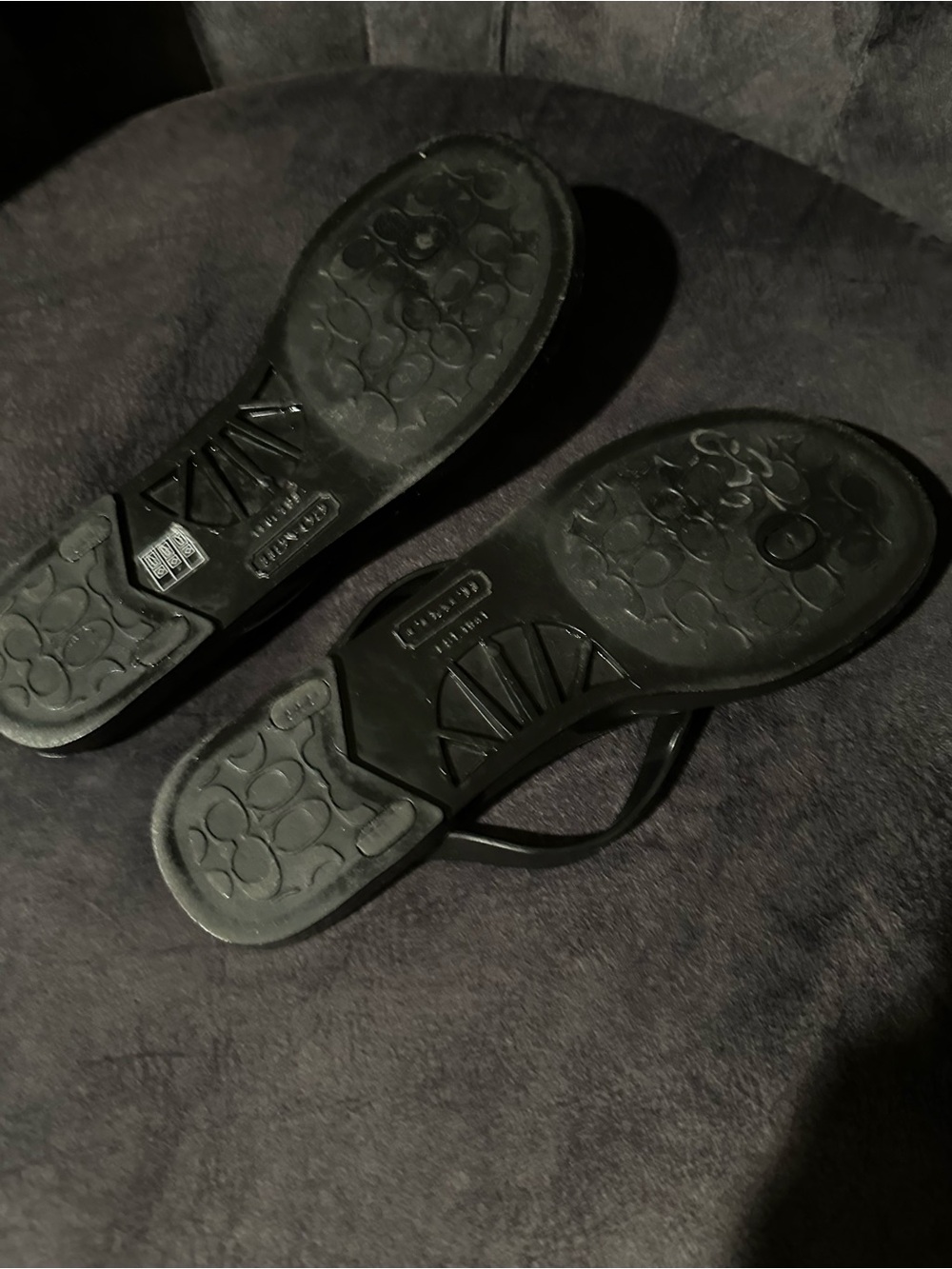 Coach Black Jelly Thong Sandals with Gold Bow Accent - Picture 7 of 7